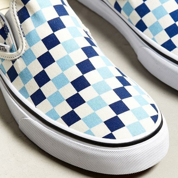 vans checkerboard slip on blue topaz